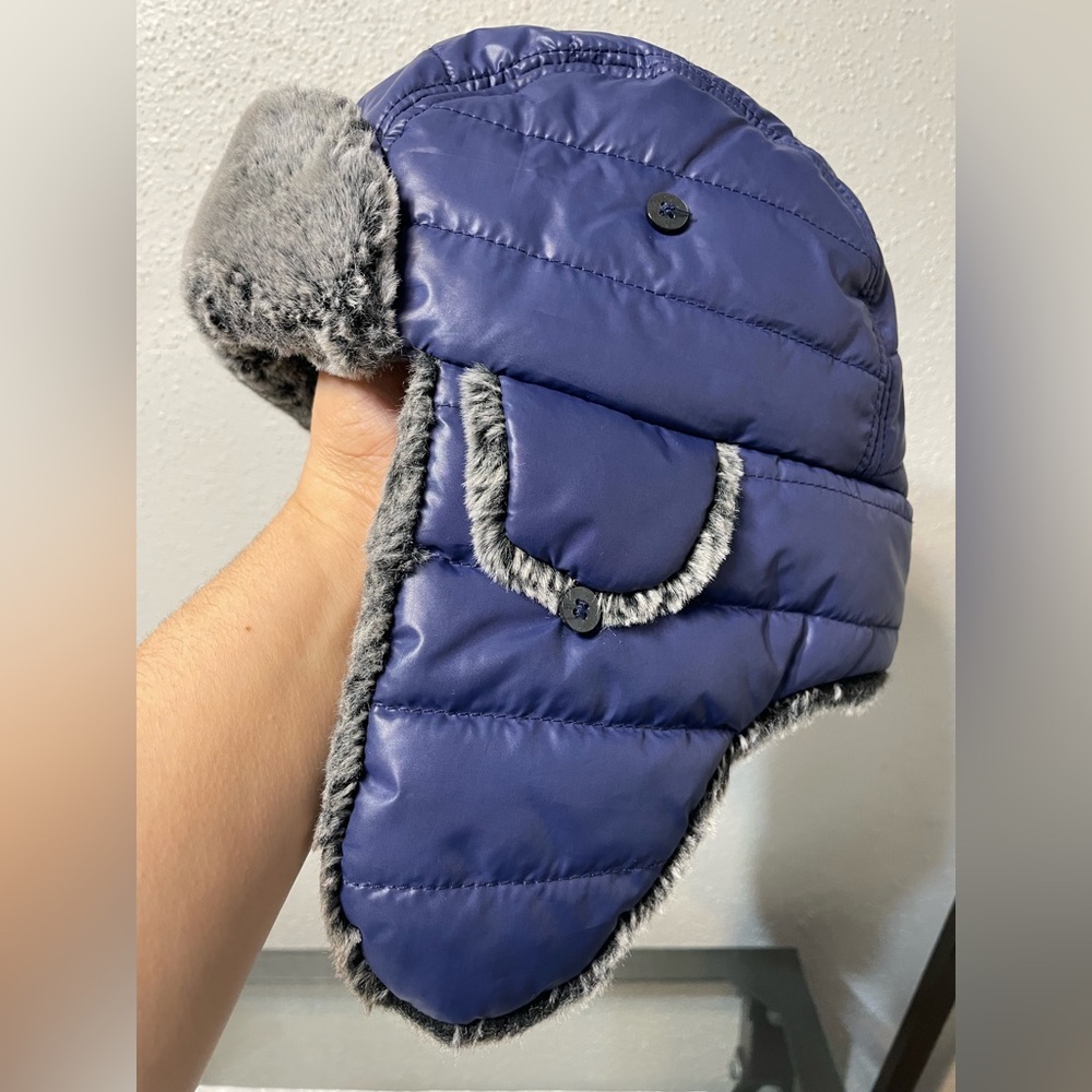 Kids Blue Winter Hat with Faux Fur Lining